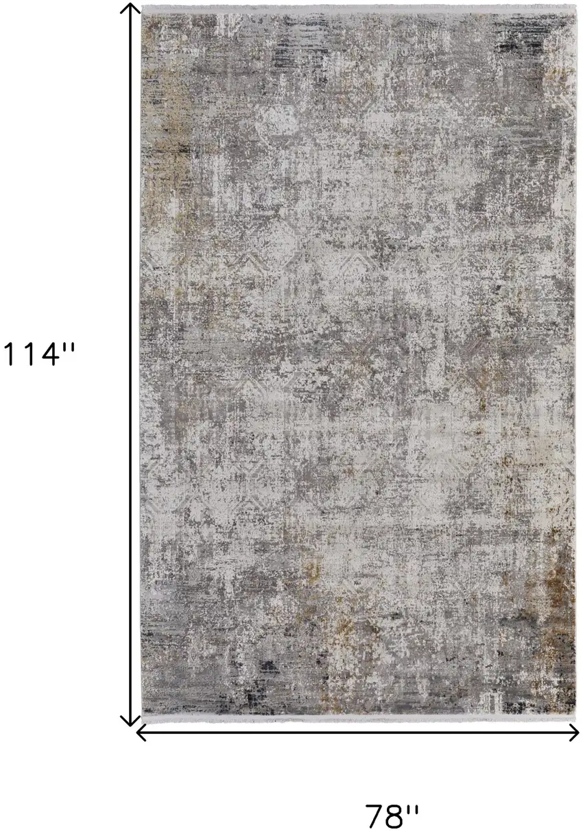 Ivory Taupe and Gray Abstract Power Loom Distressed Area Rug With Fringe Photo 3