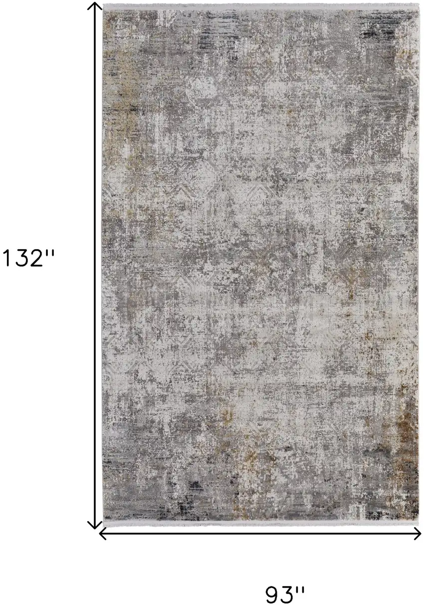 Ivory Taupe and Gray Abstract Power Loom Distressed Area Rug With Fringe Photo 3