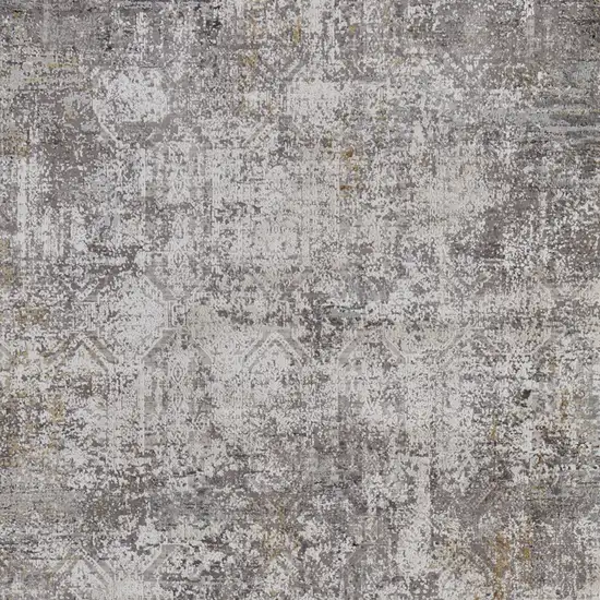 Ivory Taupe and Gray Abstract Power Loom Distressed Area Rug With Fringe Photo 9