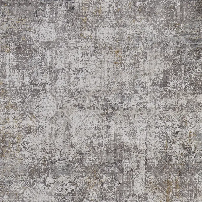 Ivory Taupe and Gray Abstract Power Loom Distressed Area Rug With Fringe Photo 9