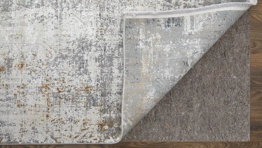 Ivory Taupe and Gray Abstract Power Loom Distressed Area Rug With Fringe Photo 6