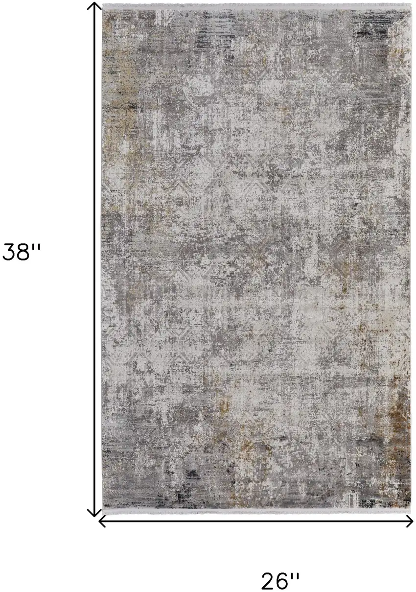Ivory Taupe and Gray Abstract Power Loom Distressed Area Rug With Fringe Photo 3