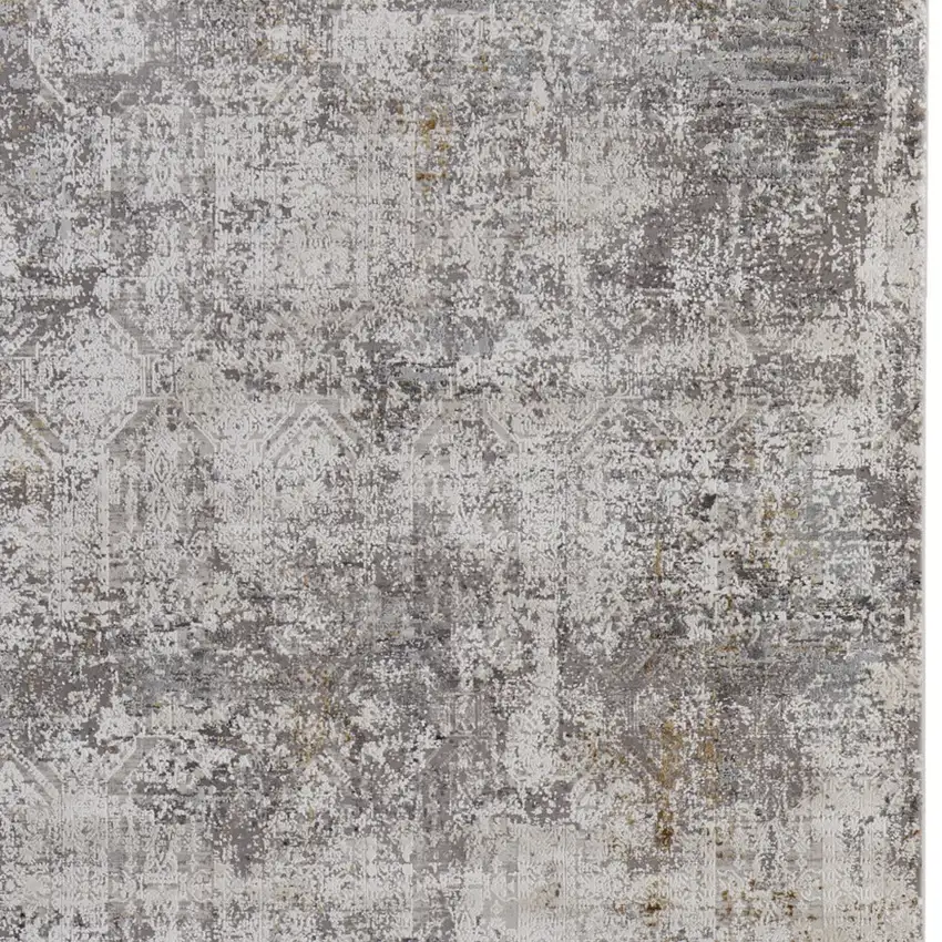 Ivory Taupe and Gray Abstract Power Loom Distressed Area Rug With Fringe Photo 8