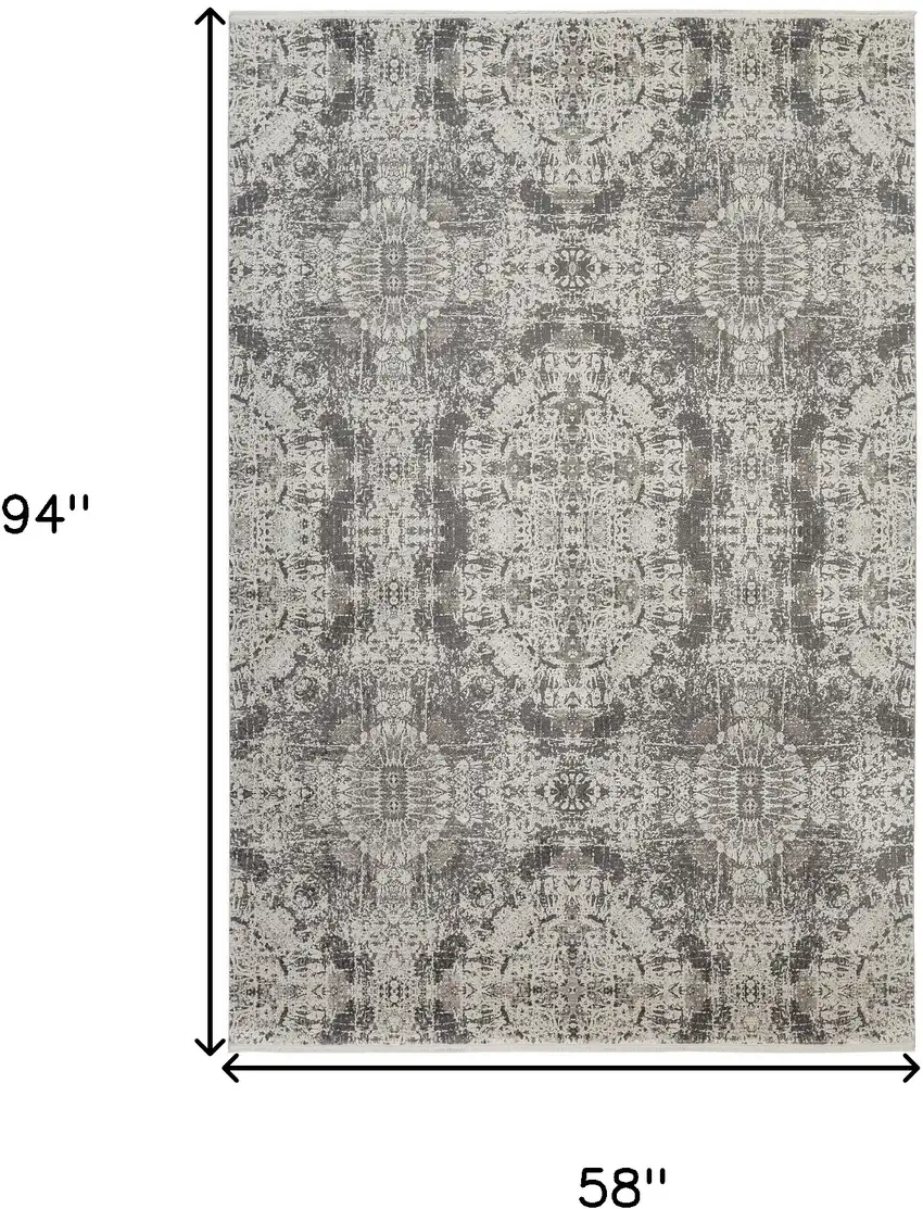 Ivory Taupe and Gray Abstract Power Loom Distressed Area Rug With Fringe Photo 3