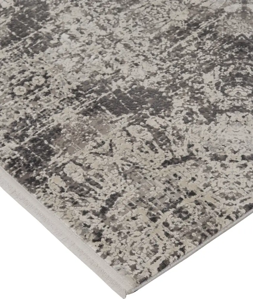 Ivory Taupe and Gray Abstract Power Loom Distressed Area Rug With Fringe Photo 5