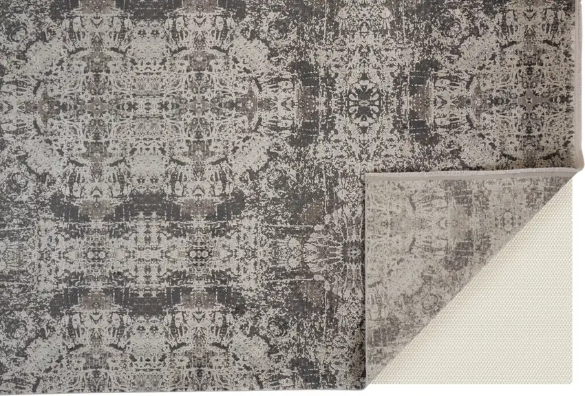 Ivory Taupe and Gray Abstract Power Loom Distressed Area Rug With Fringe Photo 6