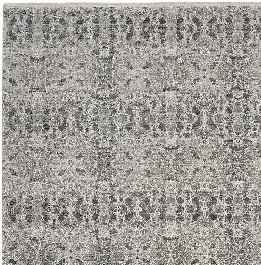 Ivory Taupe and Gray Oriental Power Loom Area Rug With Fringe Photo 4