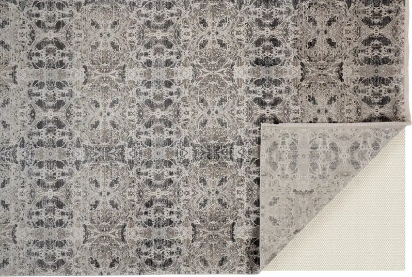 Ivory Taupe and Gray Oriental Power Loom Area Rug With Fringe Photo 6