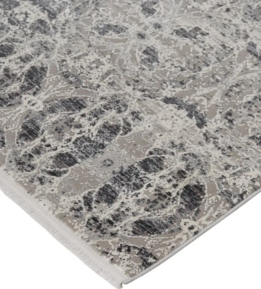 Ivory Taupe and Gray Oriental Power Loom Area Rug With Fringe Photo 5