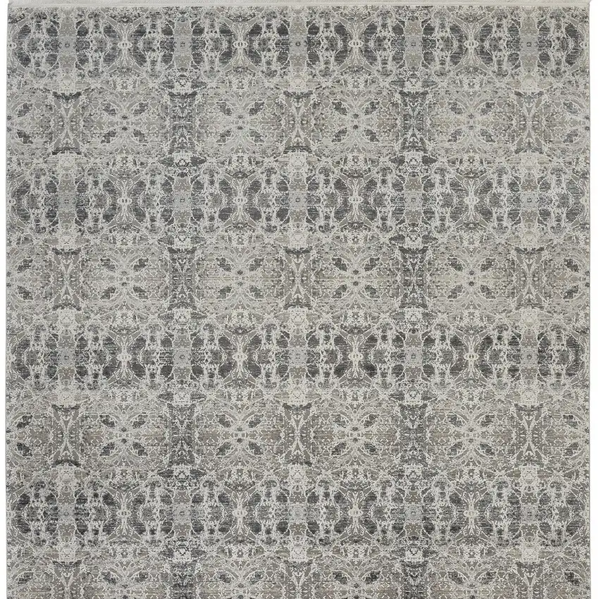 Ivory Taupe and Gray Oriental Power Loom Area Rug With Fringe Photo 4