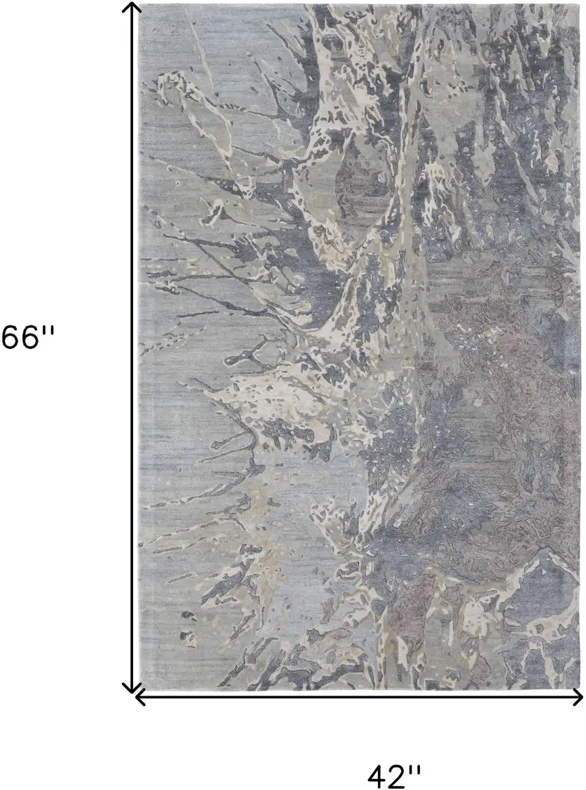Ivory Taupe and Green Abstract Hand Tufted Worn Faded Area Rug Photo 3