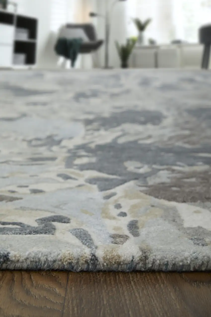 Ivory Taupe and Green Abstract Hand Tufted Worn Faded Area Rug Photo 7