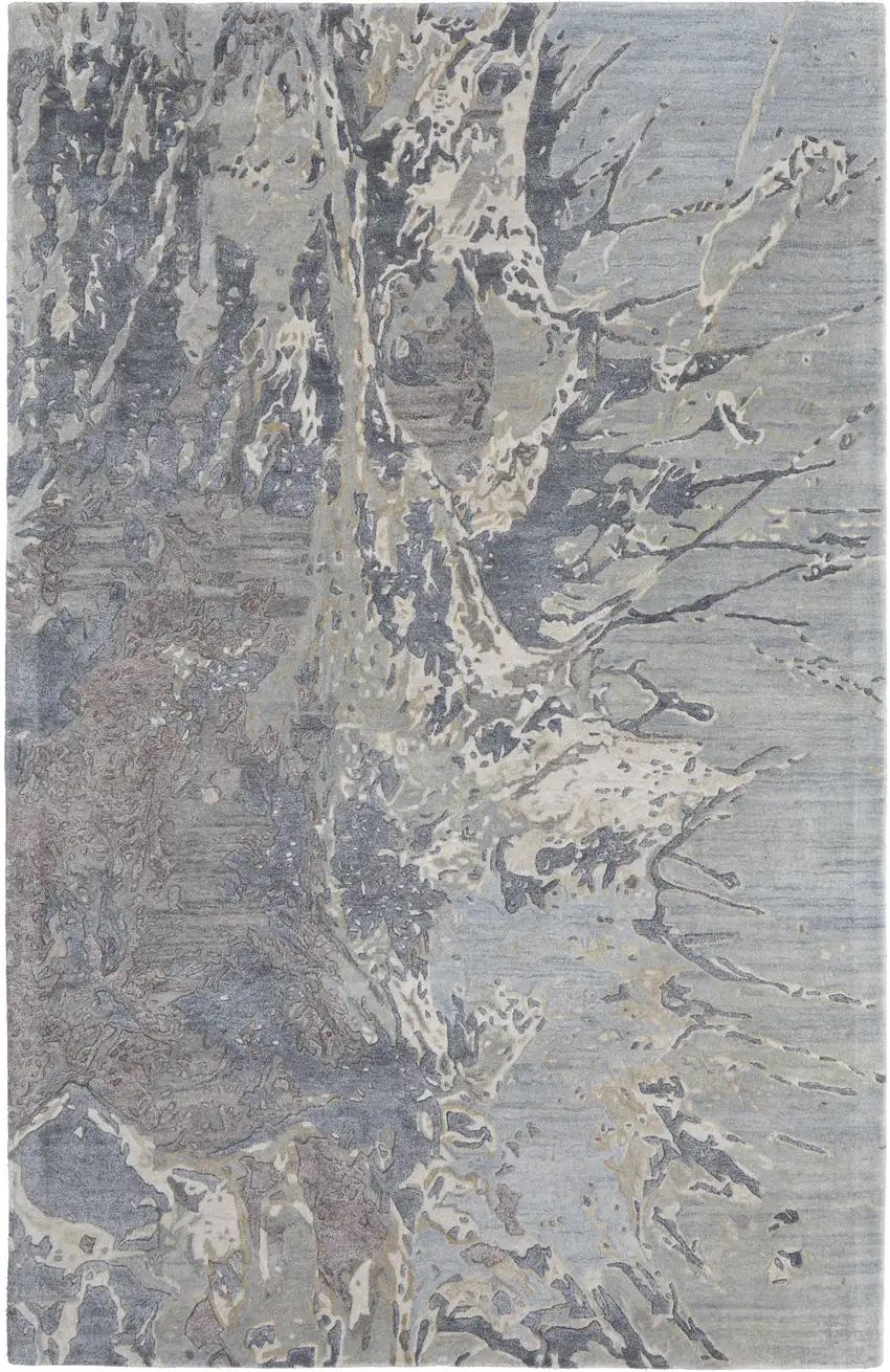 Ivory Taupe and Green Abstract Hand Tufted Worn Faded Area Rug Photo 4