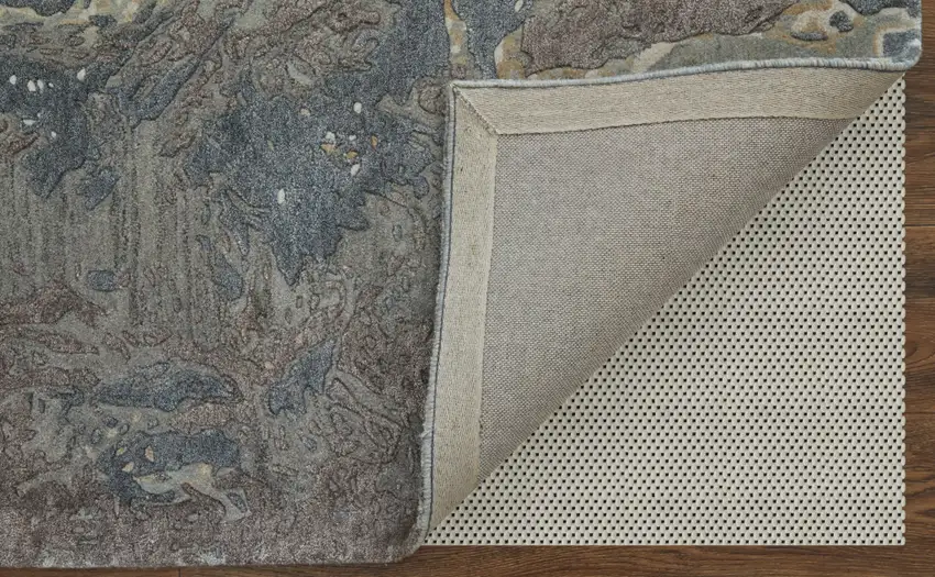Ivory Taupe and Green Abstract Hand Tufted Worn Faded Area Rug Photo 9