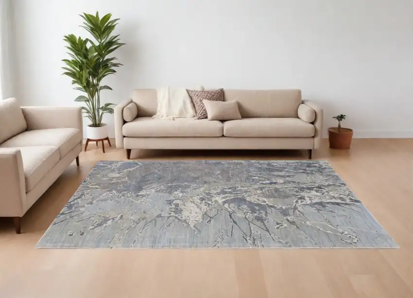 Ivory Taupe and Green Abstract Hand Tufted Worn Faded Area Rug Photo 1