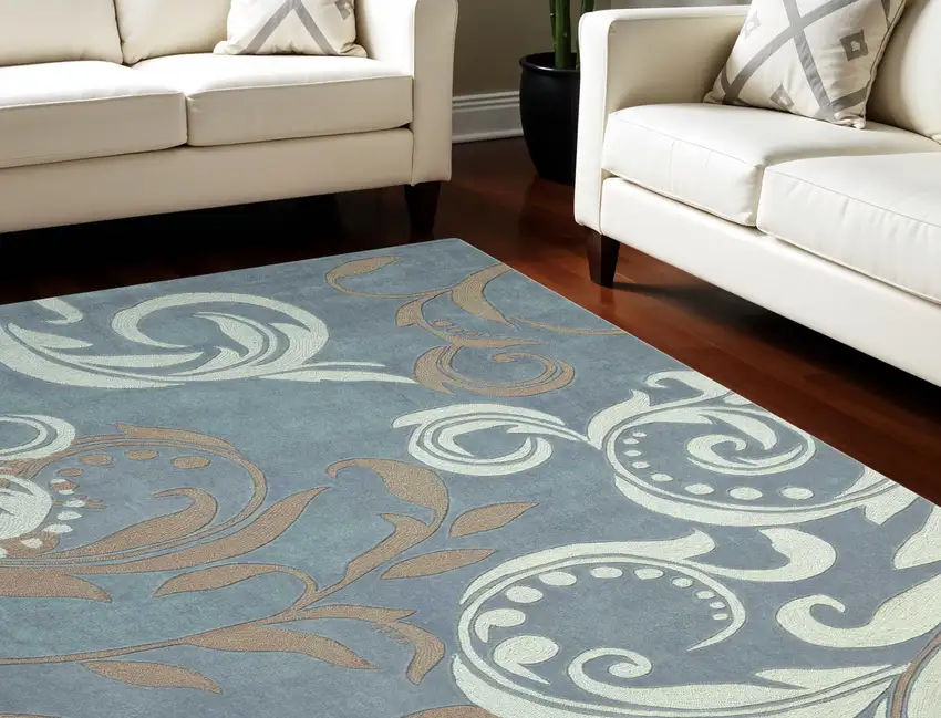 Ivory Taupe and Silver Floral Area Rug Photo 1