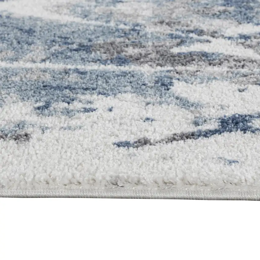 Ivory Teal And Black Abstract Runner Rug Photo 9