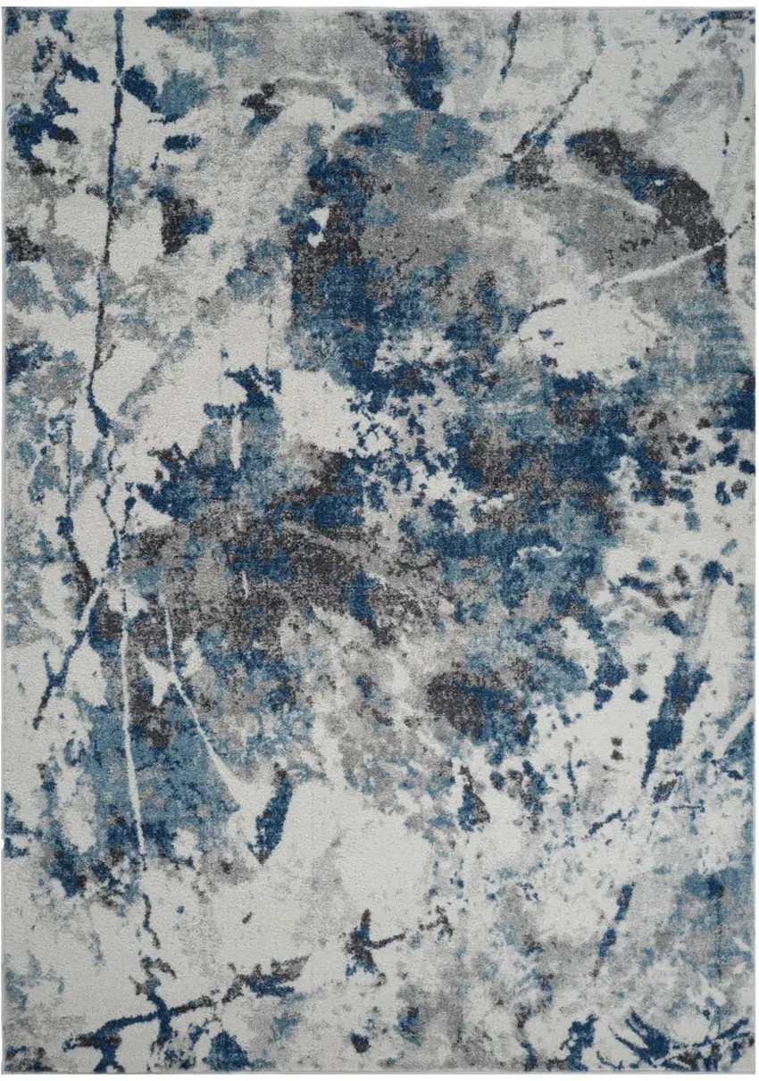 Ivory Teal And Black Abstract Runner Rug Photo 3