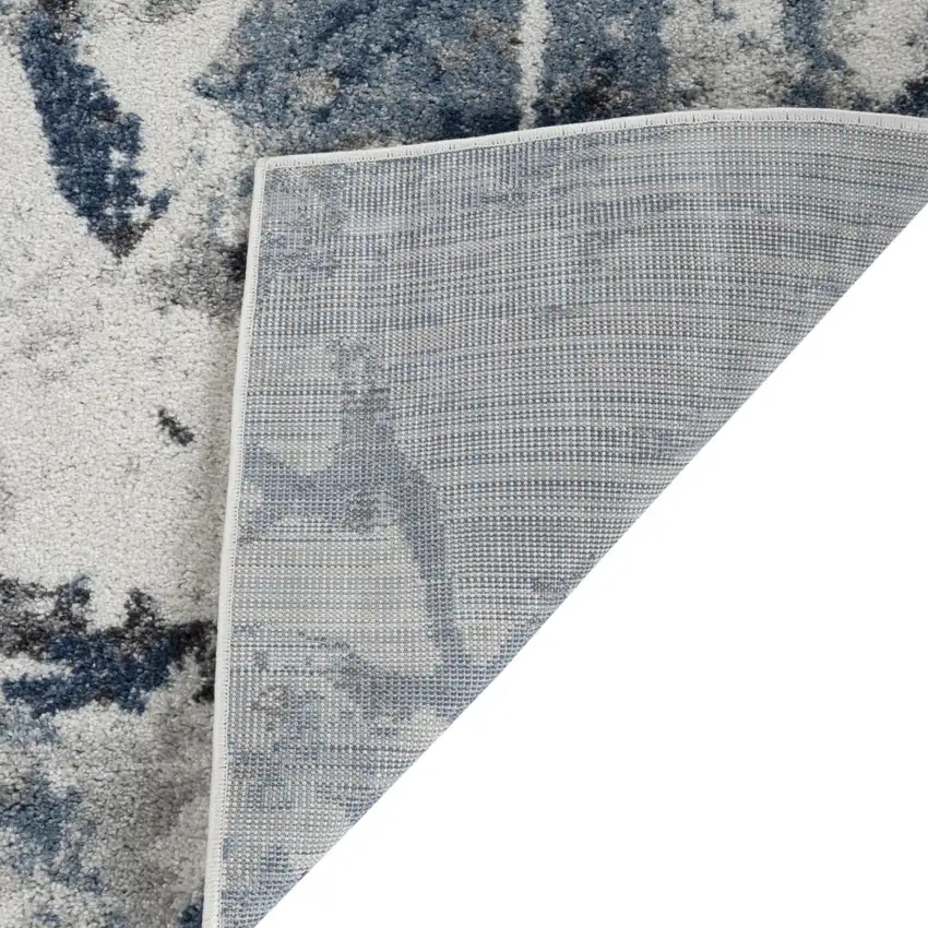 Ivory Teal And Black Abstract Runner Rug Photo 9