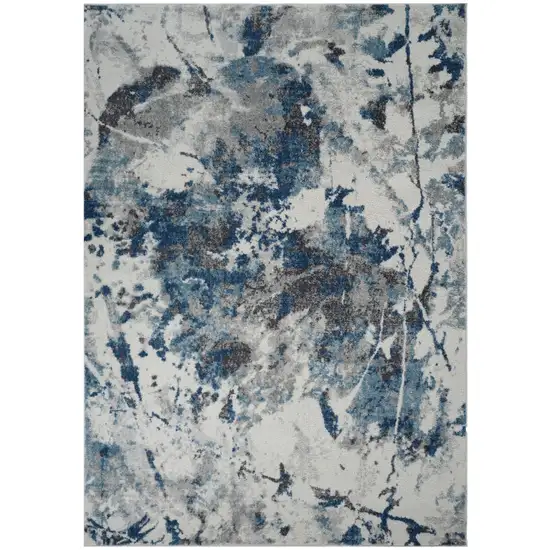 Ivory Teal And Black Abstract Runner Rug Photo 6