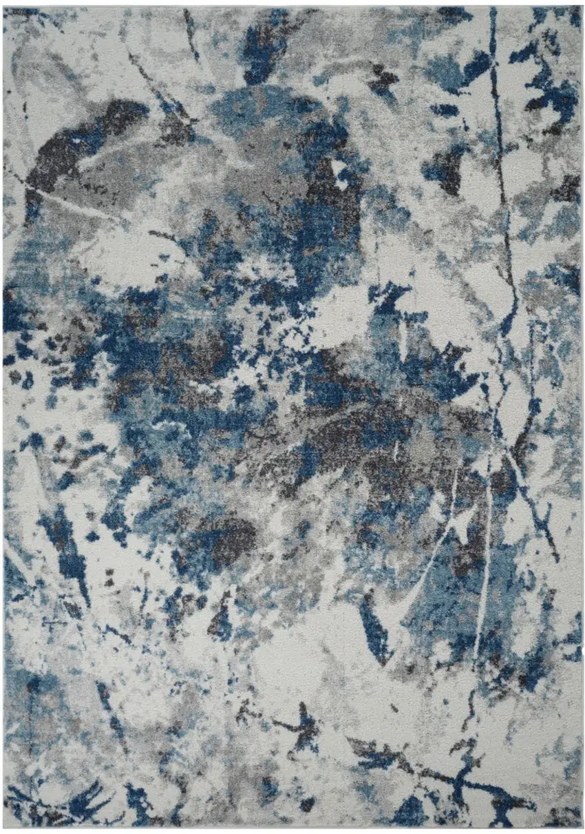 Ivory Teal And Black Abstract Runner Rug Photo 6