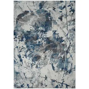 Photo of Ivory Teal And Black Abstract Runner Rug