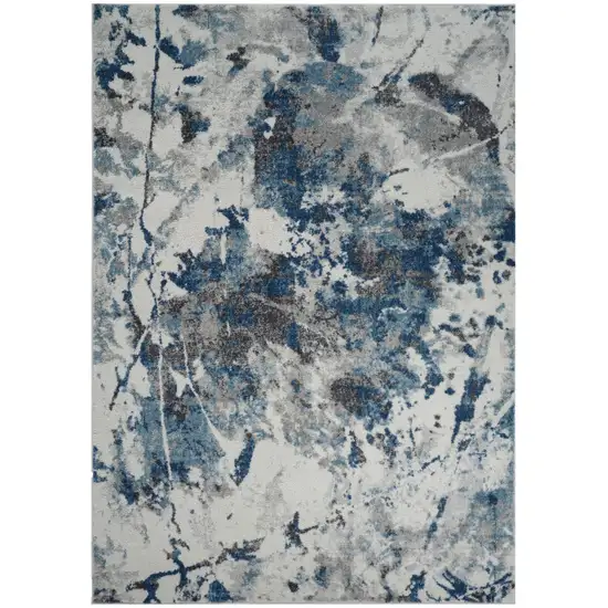 Ivory Teal And Black Abstract Runner Rug Photo 7