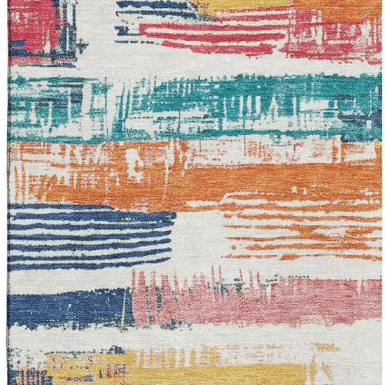 Ivory Teal And Orange Striped Washable Area Rug With UV Protection Photo 3