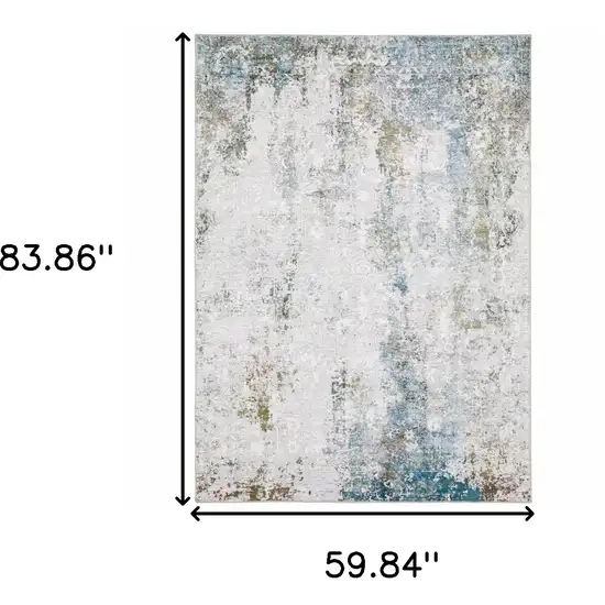 Ivory Teal Blue Grey Brown And Gold Abstract Printed Stain Resistant Non Skid Area Rug Photo 3