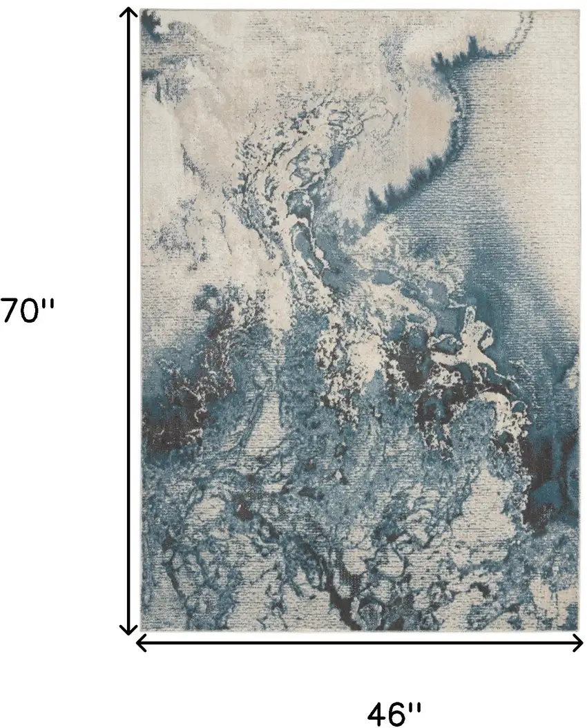 Ivory Teal Blue and Black Abstract Area Rug Photo 3