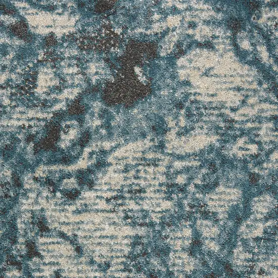 Ivory Teal Blue and Black Abstract Area Rug Photo 5