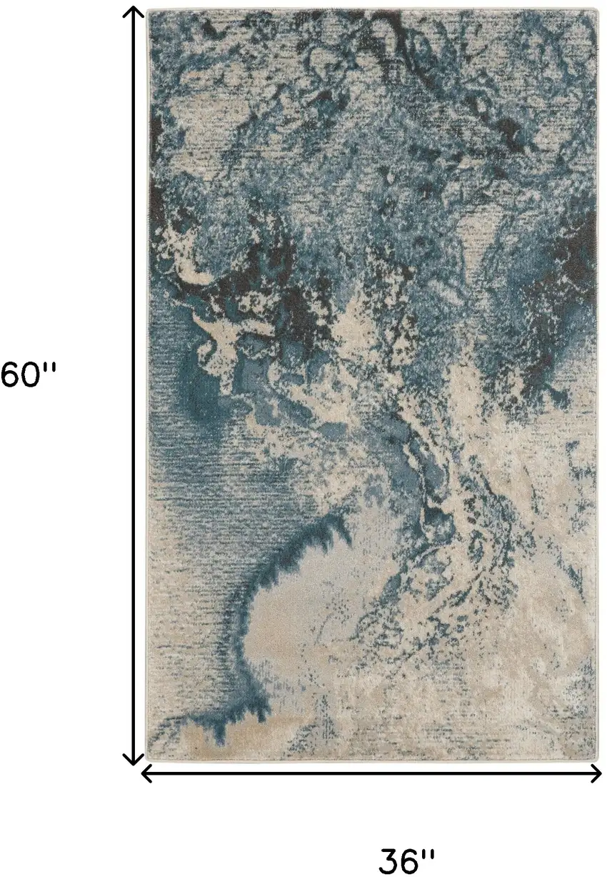 Ivory Teal Blue and Black Abstract Area Rug Photo 3