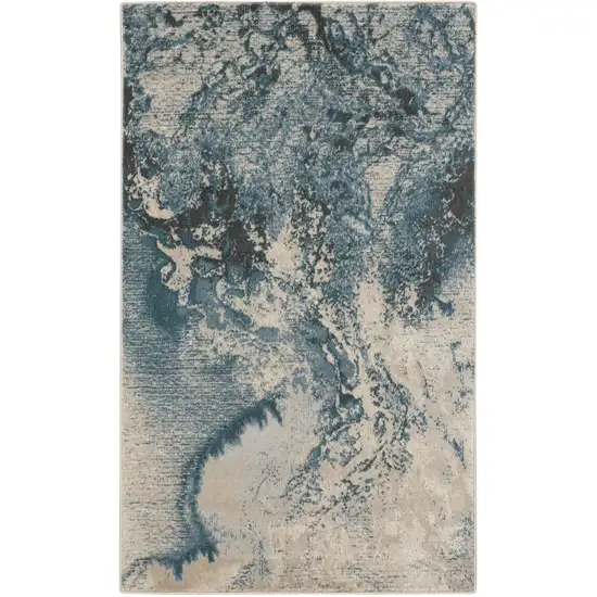 Ivory Teal Blue and Black Abstract Area Rug Photo 1