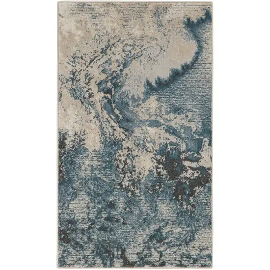 Ivory Teal Blue and Black Abstract Area Rug Photo 8