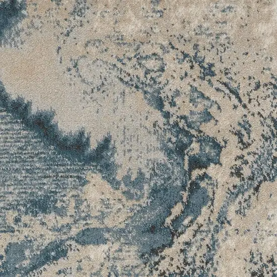 Ivory Teal Blue and Black Abstract Area Rug Photo 5