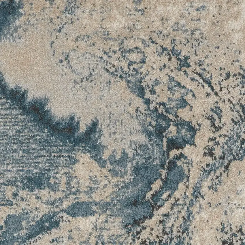 Ivory Teal Blue and Black Abstract Area Rug Photo 5