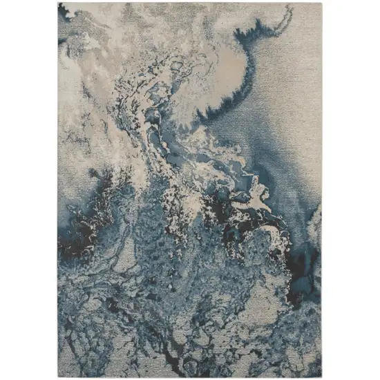 Ivory Teal Blue and Black Abstract Non Skid Area Rug Photo 1