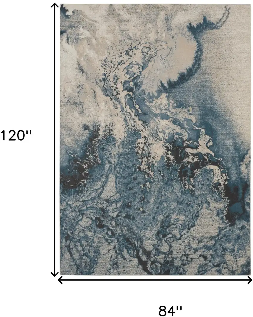Ivory Teal Blue and Black Abstract Non Skid Area Rug Photo 3