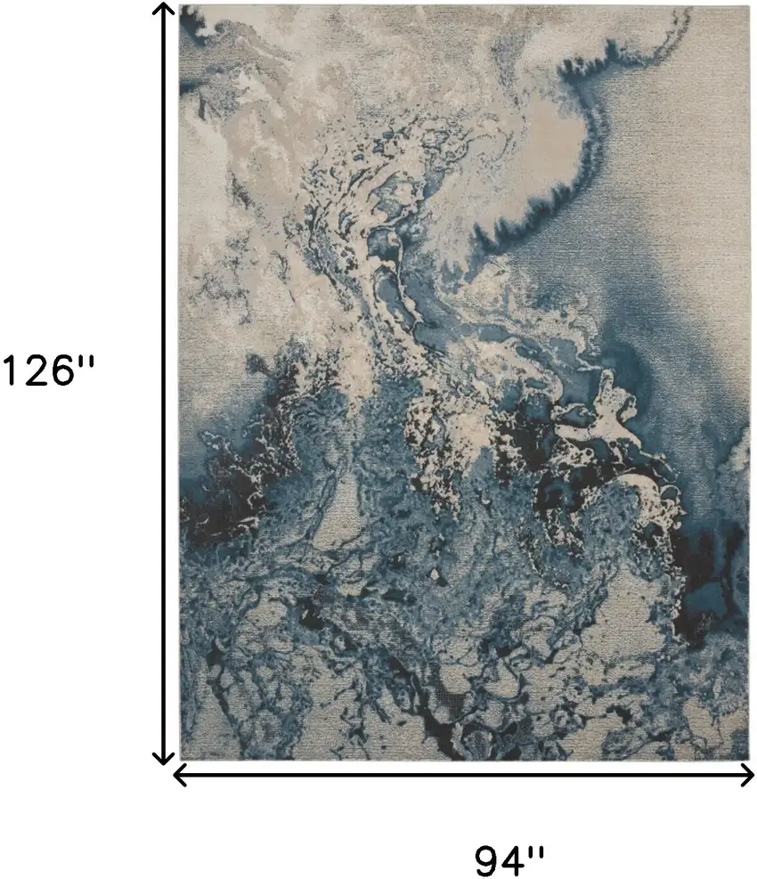 Ivory Teal Blue and Black Abstract Non Skid Area Rug Photo 3