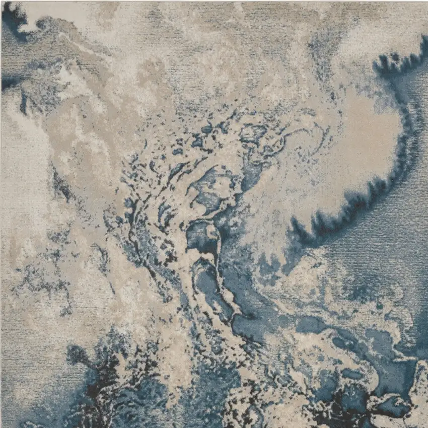 Ivory Teal Blue and Black Abstract Non Skid Area Rug Photo 6