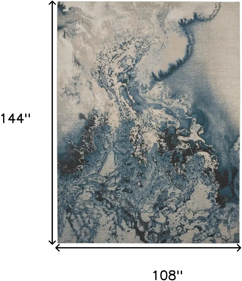 Ivory Teal Blue and Black Abstract Non Skid Area Rug Photo 3