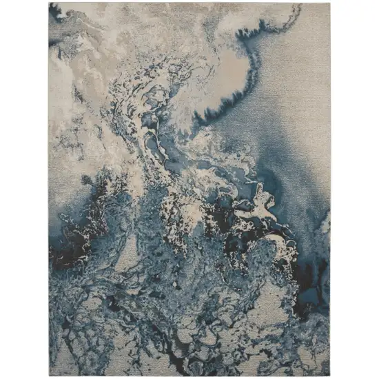 Ivory Teal Blue and Black Abstract Non Skid Area Rug Photo 1