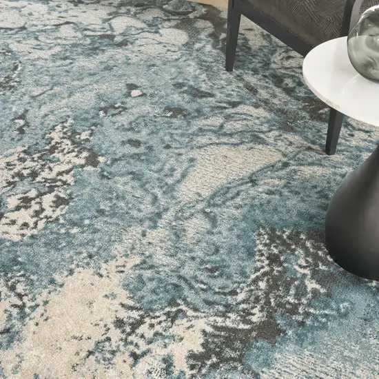 Ivory Teal Blue and Black Abstract Non Skid Area Rug Photo 4