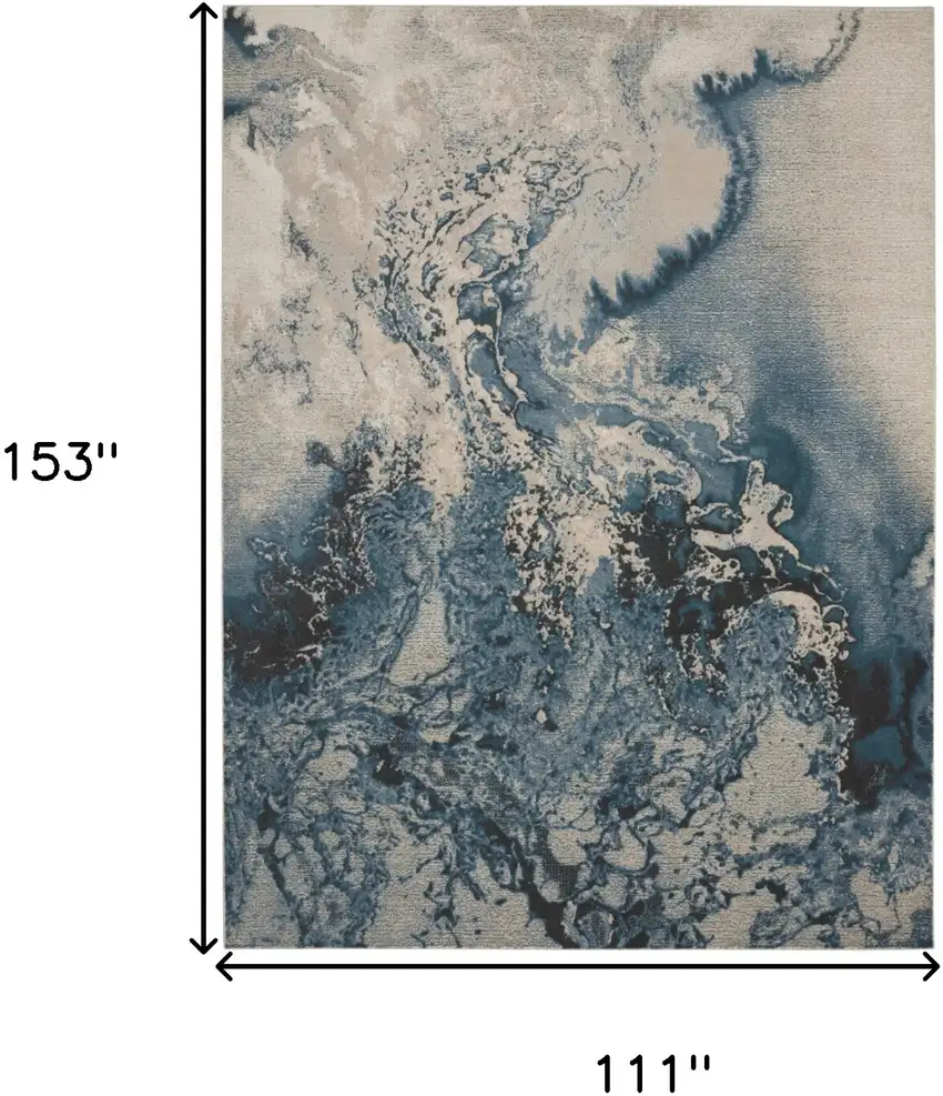 Ivory Teal Blue and Black Abstract Non Skid Area Rug Photo 3