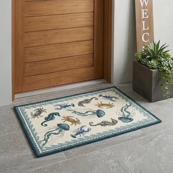 Ivory Abstract Handmade Indoor Outdoor Area Rug Photo 1