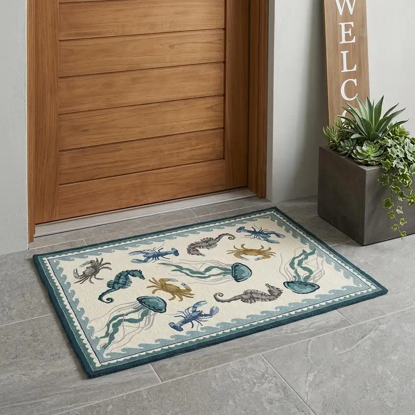 Ivory Abstract Handmade Indoor Outdoor Area Rug Photo 1