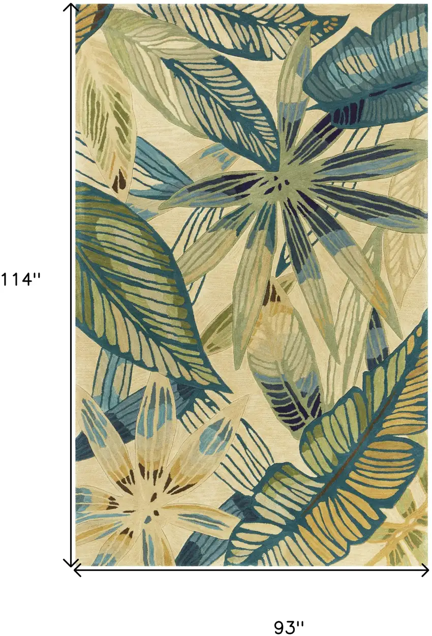 Ivory Teal Hand Tufted Tropical Leaves Indoor Area Rug Photo 6
