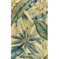 Photo of Ivory Teal Hand Tufted Tropical Leaves Indoor Area Rug