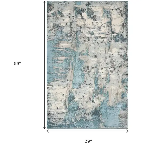 Ivory And Teal Abstract Area Rug Photo 3