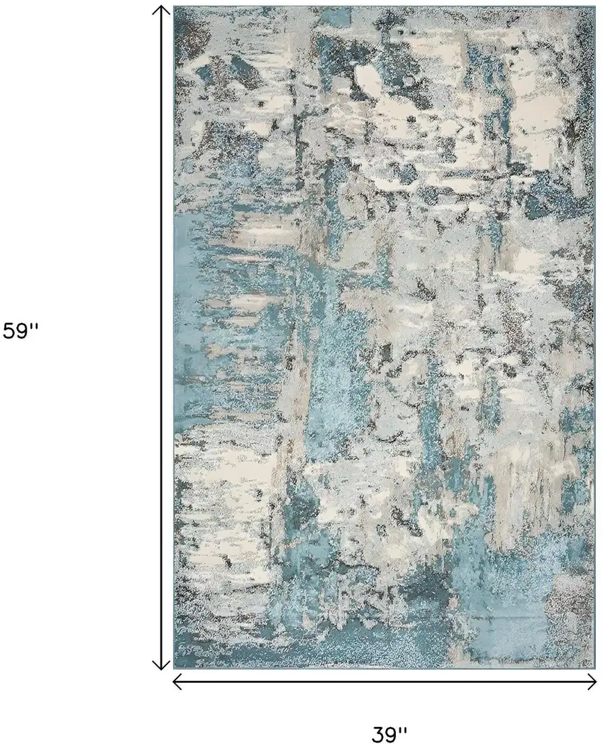 Ivory And Teal Abstract Area Rug Photo 3